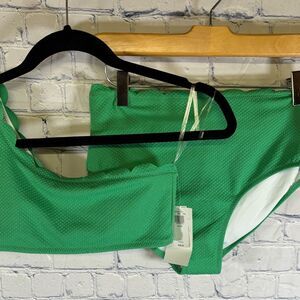 NWT Old Navy Green Scallop Trim Beach Pool One-Shoulder Two-Piece Swimsuit XL